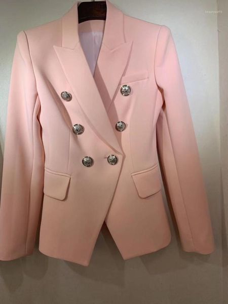 

elfstyle sweet pink double breasted blazers pionted collar front silver buttoned up long sleeved cuffs chest pockets women's suits &, White;black