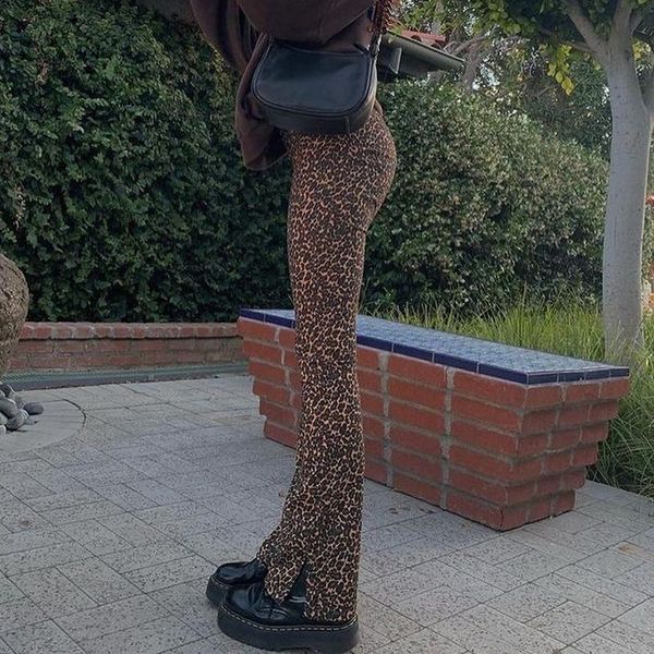 

e-girl woman pants y2k aesthetic straight pant 2021 autumn leopard print retro vintage streetwear joggers high waiste trousers women's, Black;white