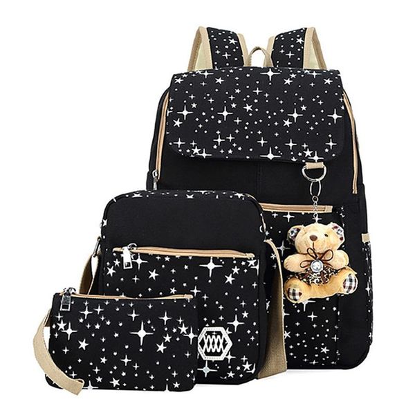

school bags 3 set canvas backpacks children schoolbag printing women for girls boys teenagers child kids
