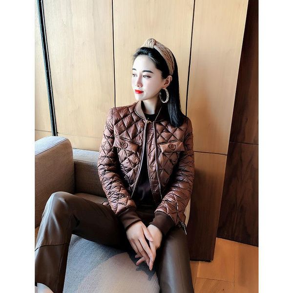 

women's down & parkas 2021 autumn winter casual crop coat female cotton-padded quilted parka jacket ladies round collar loose outwear h, Black