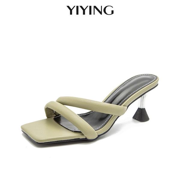 

open toe women sandals summer 2021 fashion square stiletto high heel ladies leather slippers female, Black