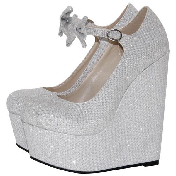 

dress shoes minan ser women's pumps shoes, shiny silver fabrics and cute bows, wedge for wedding night clubs, Black