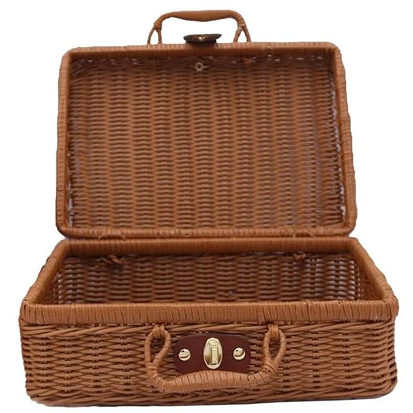 

storage bags picnic basket,woven wicker vintage suitcase woven basket rattan case weave laundry