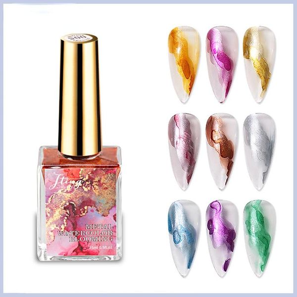 

nail gel metal watercolor blooming polish ink nails art design natural dry gradient marble painting varnish, Red;pink