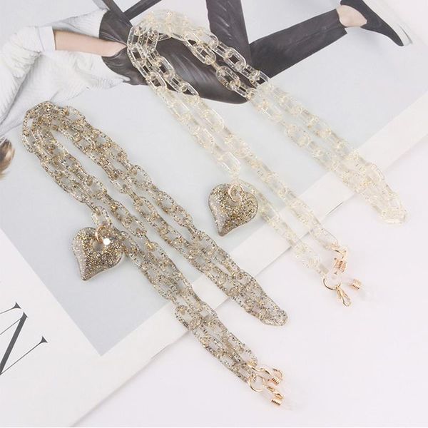 

sunglasses frames fashion shiny heart mask chains eyeglasses chain for women retro acrylic lanyards eyewear cord holder neck strap gift, Silver