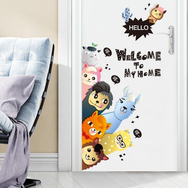 

wall stickers [shijuekongjian] alpacas sticker diy animal mural decals for kids rooms baby bedroom children nursery house door decoration