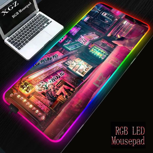 

mouse pads & wrist rests xgz night pink anime girl rgb pad demon slayer large led color light game mausepad deskmat with backlight 900x4