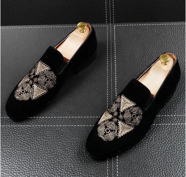 

dress shoes streets fashion trendsetter charm embroidery rivet men's loafers homecoming male party wedding sapato social, Black