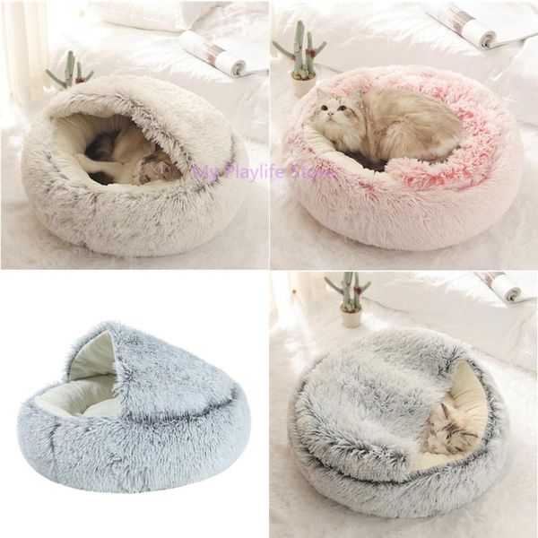 

cat beds & furniture winter warm round plush bed burrowing cave hooded indoor sleeping nest kitten puppy cuddler house hut pet cushion tent