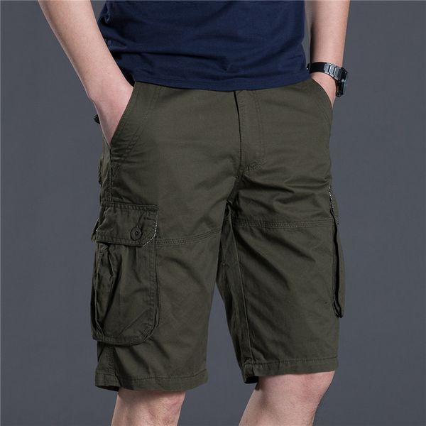 

solid zipper men shorts casual work cargo loose mens short pants multiple pockets breathable shorts outdoor workout jogger 210524, White;black