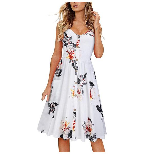 

casual dresses 2021 spring summer vintage party dress v neck elegant midi sleeveless female floral print for women clothes, Black;gray
