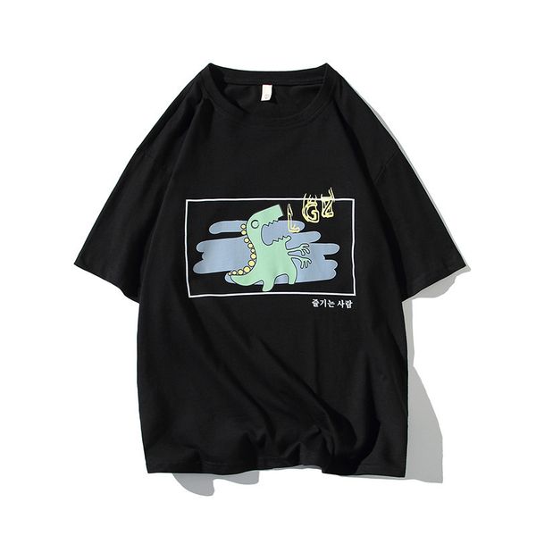 

no vulgarity 2021 summer new monster print drop shoulder oversize short sleeve men's loose half sleeve top, White;black