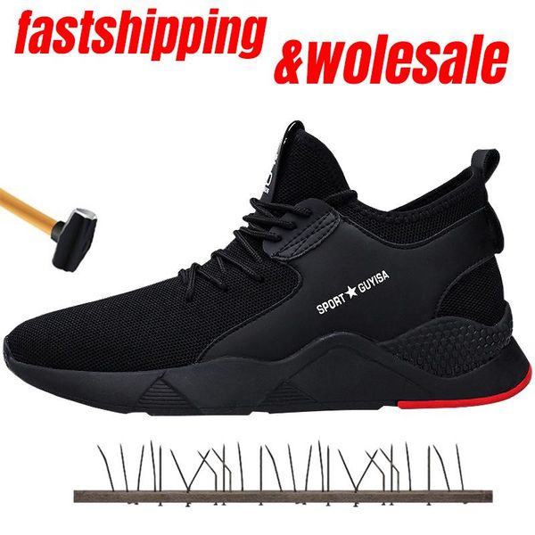 

boots larnmern s3 men's steel toe work safety shoes casual breathable outdoor sneakers puncture proof comfortable industrial, Black