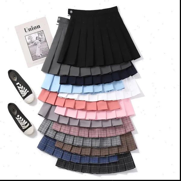 

jk pleated summer student korean women skirt version fashion high waist a line culottes cute sweet mini plaid, Black
