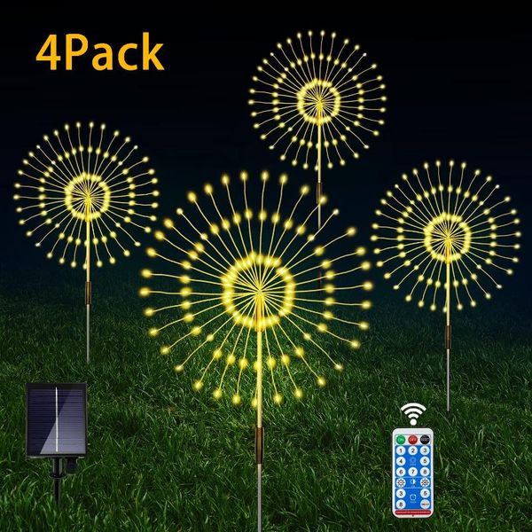 

solar lamps 4 pack garden lights outdoor waterproof dandelion fireworks lamp with remote for lawn pathway decor