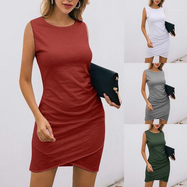 

casual dresses mini dress summer sleeveless party women ruched stretchy t shirt short bodycon 2021 solid clothing, Black;gray