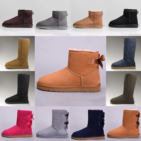 

new australian boots wgg snow ankle women girls boot womens mini bailey bow ii brooch class short w classic winter shoes 36-41, Black