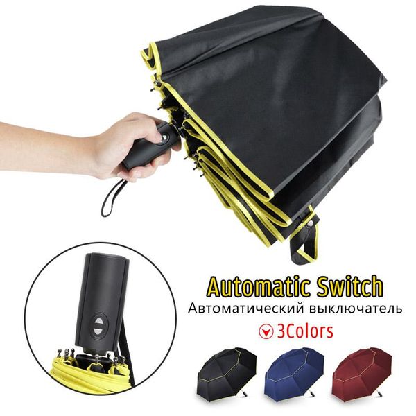 

umbrellas 120cm big fully-automatic umbrella rain women parasol men 3fold double wind resistant male business car 10k