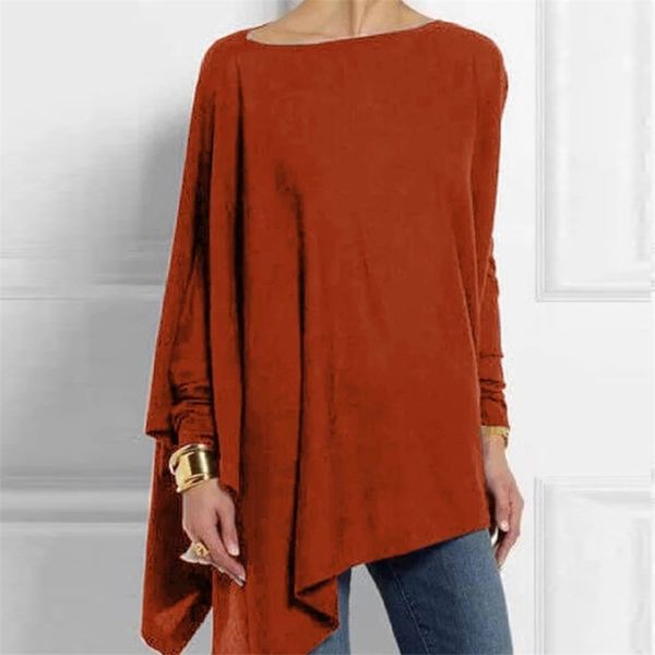 

cotton casual womens and blouses irregular o neck long sleeve female tunic spring plus size women's shirts 210719, White