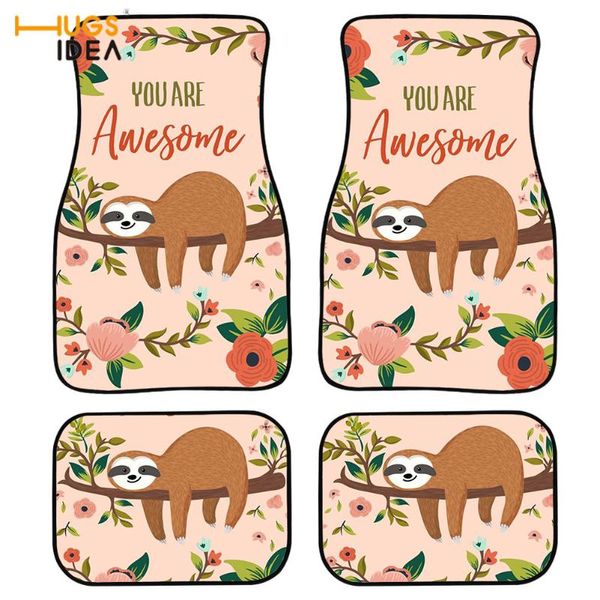 

funny style animal sloth pattern print auto floor mats comfortable washable car carpets 4pcs set universal size rug fit most
