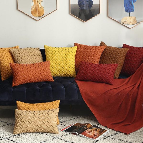 

cushion/decorative pillow hand pleat embroidered cushion cover yellow orange geometric decorative home lumber 45x45cm/30x50cm case