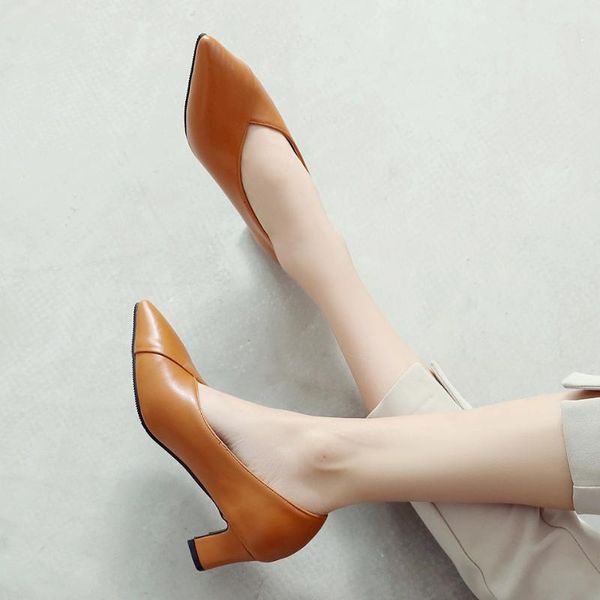 

spring ladies square high heel pointed shoes 5.5cm heels work 31-46 dress, Black