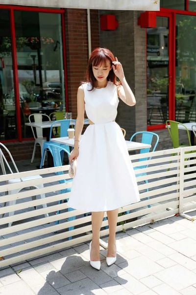 

luxury evening dress 2021 xia hollowed out open high waist umbrella skirt white, Black;gray