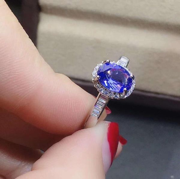 

cluster rings tanzanite ring natural and real luxury gemstone 925 sterling silver, Golden;silver