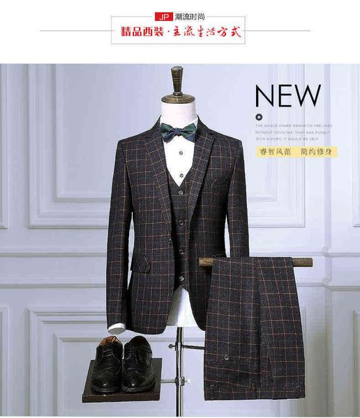 

luxury suits blaze hongerwo 2021 busins versatile plaid suit men's three piece set, Black