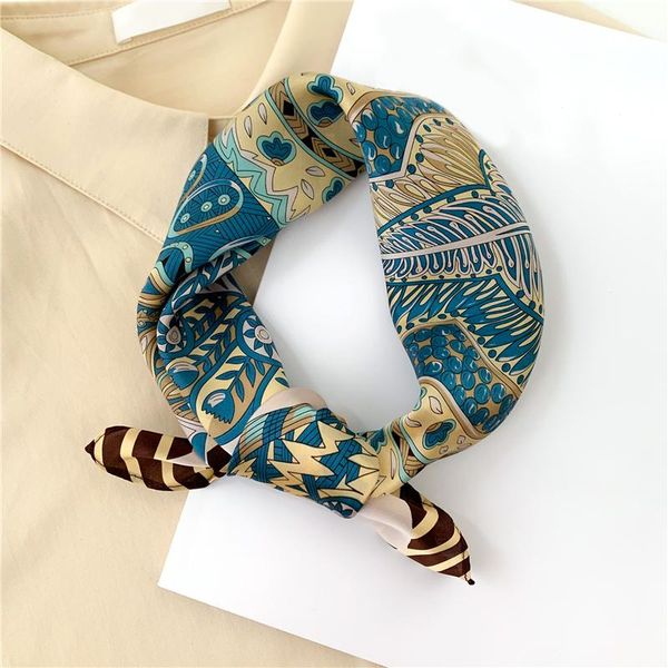 

design scarf print small foulard women scarves 100% pure silk hai bandana kerchief female neckerchief spring bag tie, Blue;gray