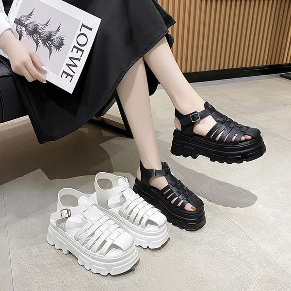 

sandals women's woven hollow 2021 summer thick-soled platform shoes increased roman, Black
