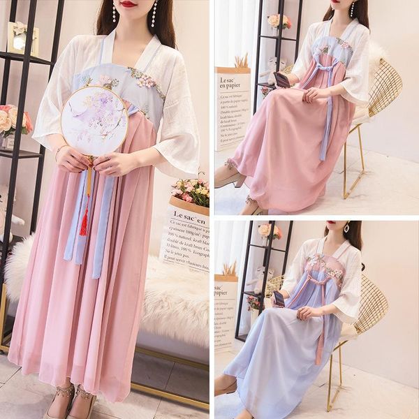 

casual dresses 2021 women hanfu chinese style chiffon, Black;gray