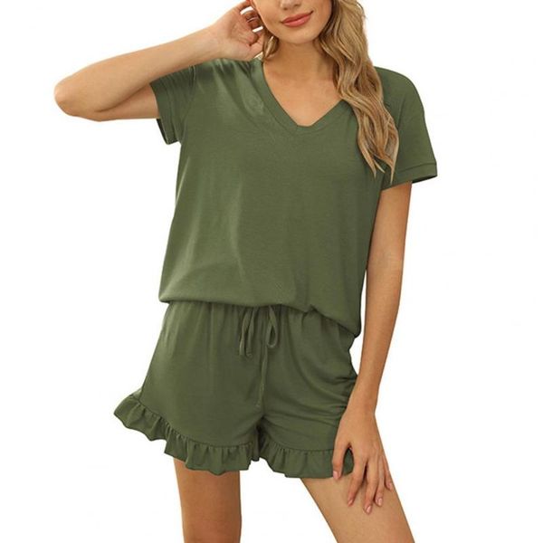 

women's tracksuits women outfit solid color drawstring two-piece v neck short sleeve high waist shorts set sport tracksuit vetement fe, Gray