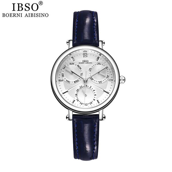 

wristwatches ibso brand woman watches 2021 genuine leather strap quartz watch, Slivery;brown