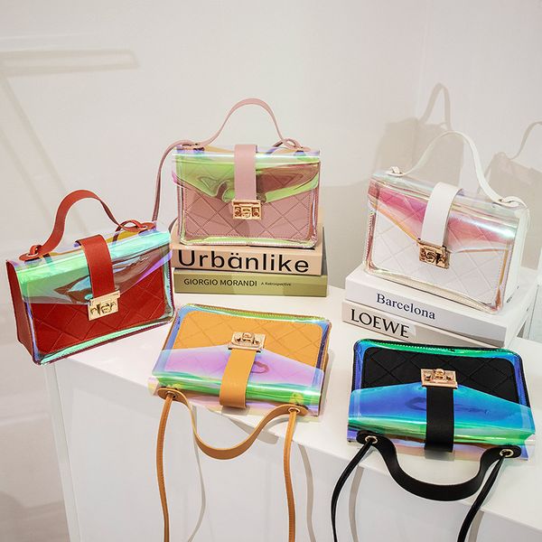 

guangzhou women's 2021 new fashion sweet transparent bright film mother single shoulder small square bag