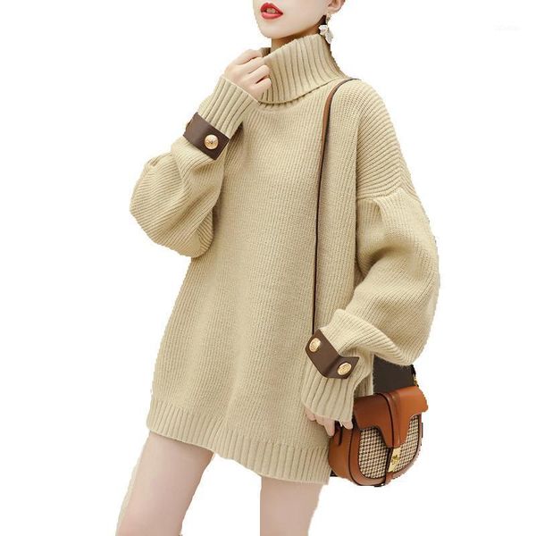 

khaki turtleneck sweater female thick loose short design plum red black 2021 warm women fashion women's sweaters, White;black