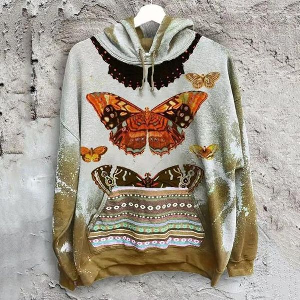 

men's hoodies & sweatshirts autumn butterfly flower printed men winter long sleeve pullover vintage pocket harajuku male hooded, Black
