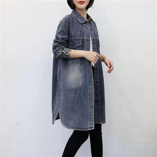 

women's trench coats denim jacket casual windbreaker women long coat spring autumn loose thin cardigan plus size female mujer chaqueta, Tan;black