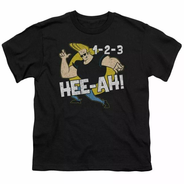 

johnny bravo 123 kids youth t shirt licensed classic cartoon tee black, White;black