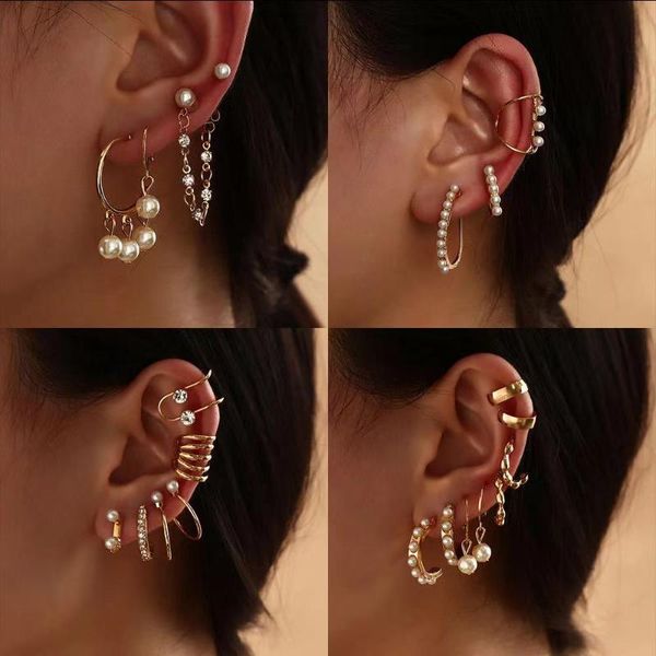 

stud 2021 trend fashion pearl geometric small earrings sets irregular for women jewelry accessories gifts, Golden;silver