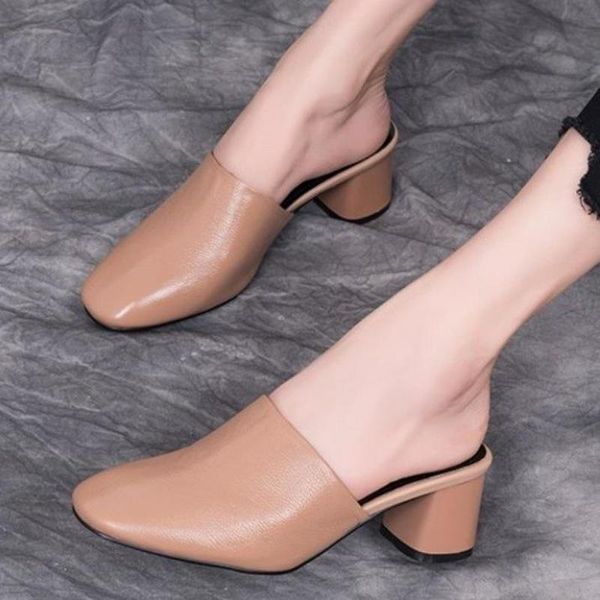 

dress shoes 2022 plus size 35-40 slippers women med square heel sandals mules summer woman flip flops high heels pumps, Black