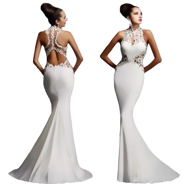

wommen long dress open back hip mermaid applique splicing sleeveless elegant dinner 3 solid colors ladies dresses lugentolo casual, Black;gray