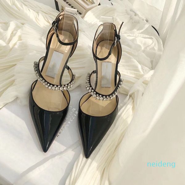 

fashion luxury designer sandals women's summer banquet dress shoes high-heeled pumps pointed toe sling back women shoe f52, Black
