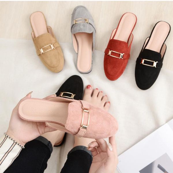 

spring and autumn style sandals women retro lazy outer wear baotou muller shoes ladies fashion house slippers female slides, Black