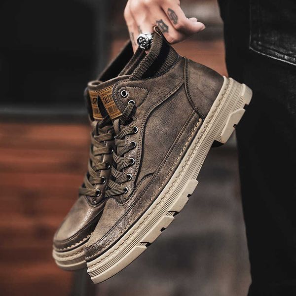 

spring and autumn martin boots men's british style high korean fashion black work clothes motorcycle leather boots