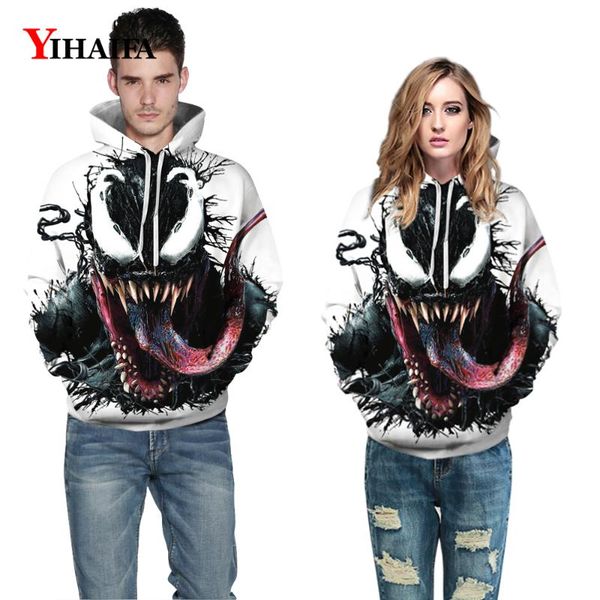 

women's hoodies & sweatshirts female womens hip hop pullover streetwear 3d print terror graphics sweatshirt hoodie funny coat, Black