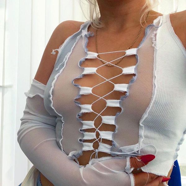 

women's tanks & camis dada women summer front bandage hollow out sleeveless patchwork camisole and mesh gloves fashion casual, White