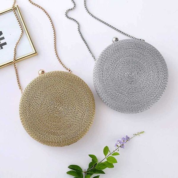 

pu woven round banquet women's dinner slanting chain hand bag