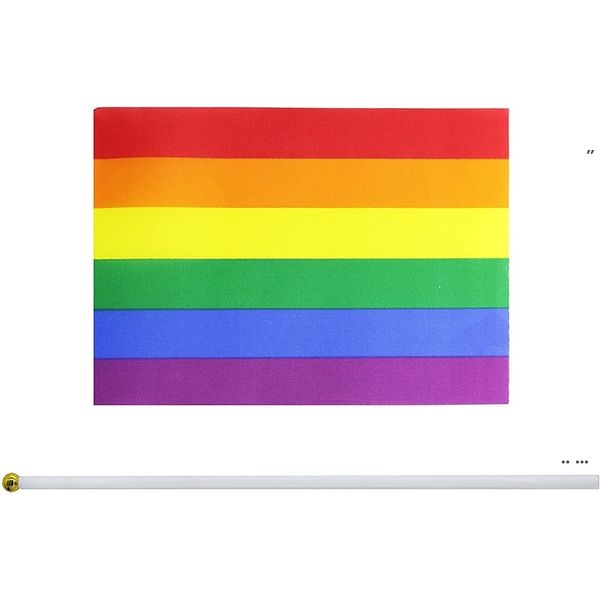 Nouveau n ° 8 rayé gay rose arc-en-ciel drapeau LGBT 14 * 21 imprimer ceinture de fierté du même sexe PE drapeaux en plastique drapeaux à main EWA6323