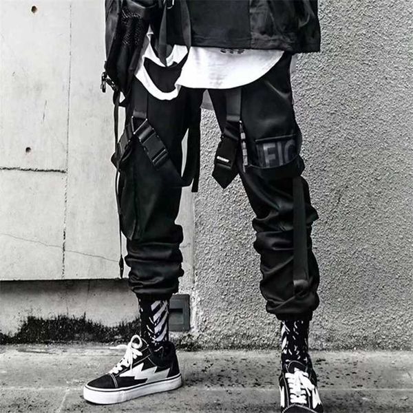 Jogger Cargo Hosen für Männer Casual Hip Hop Hit Farbe Tasche Männliche Hosen Jogginghose Streetwear Bänder Techwear Hosen 211013